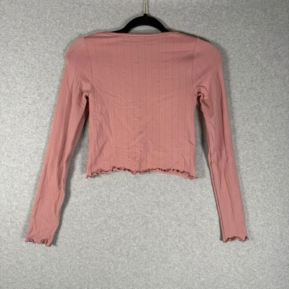Altar'd state shirt womens XS/S cropped bow lattice trim long sleeve top